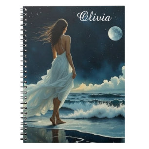 Seaside Escape under the Moon Coastal Art Notebook