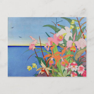Seaside Flowers Japanese Woodblock Art Ukiyo-E Postcard
