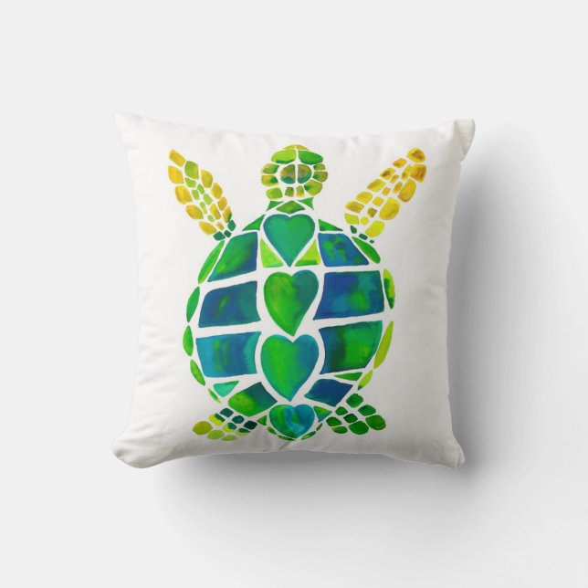 Seaside friends turtle and seahorse pillow (Front)