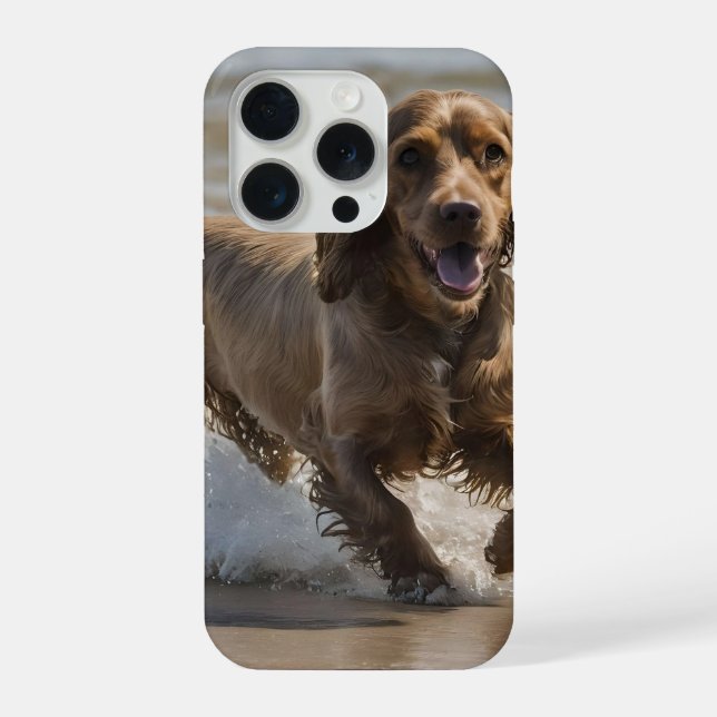 "Seaside Fun: Cocker Spaniel at Play in the Ocean iPhone Case (Back)