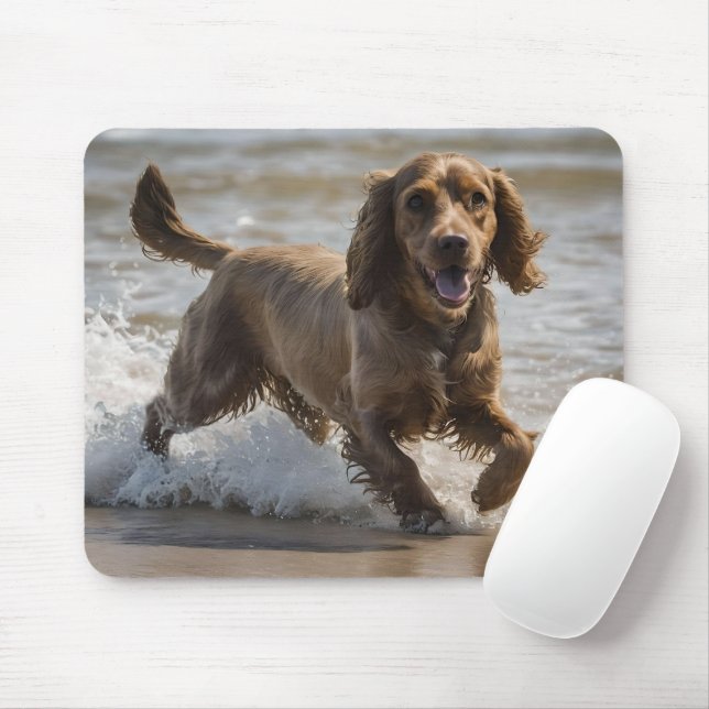 "Seaside Fun: Cocker Spaniel at Play in the Ocean Mouse Mat (With Mouse)