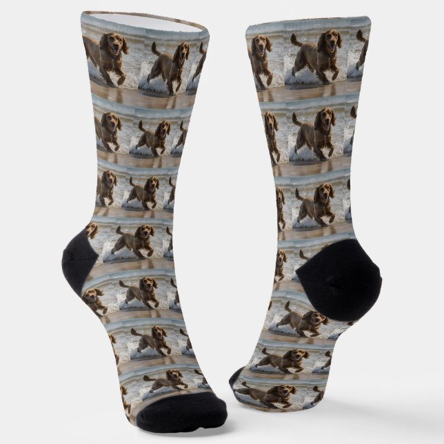 "Seaside Fun: Cocker Spaniel at Play in the Ocean Socks (Angled)
