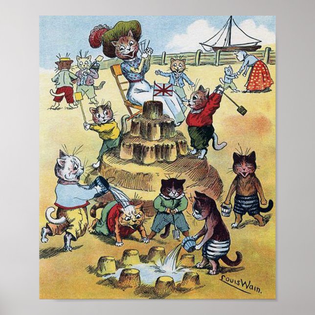 Seaside Fun, Louis Wain Poster (Front)