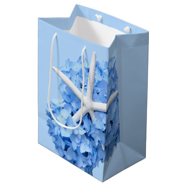 Seaside Garden Blue Floral Congratulations Medium Gift Bag (Front Angled)