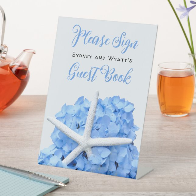 Seaside Garden Blue Hydrangea Sign Guest Book (In SItu)