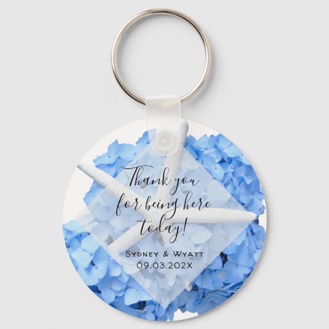 Seaside Garden Hydrangea Starfish Wedding Favour Key Ring (Front)