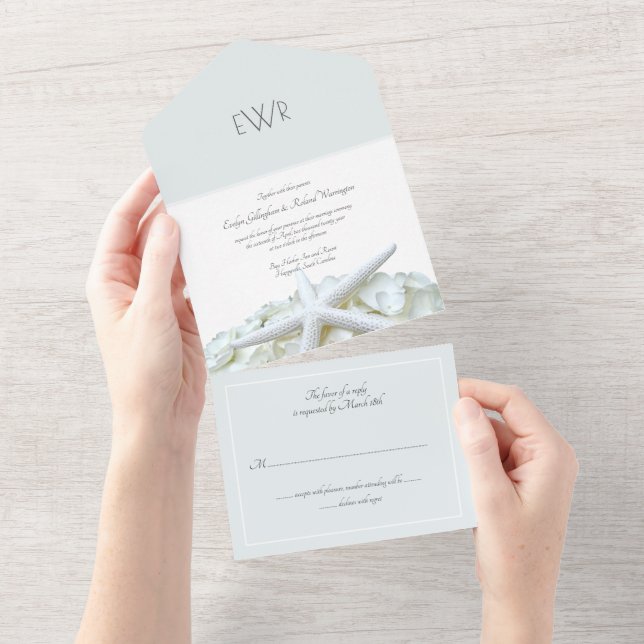 Seaside Garden Monogram Wedding Traditional All In One Invitation (Tearaway)