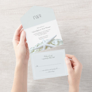 Seaside Garden Monogram Wedding Traditional All In One Invitation