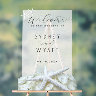 Seaside Garden Starfish Wedding Frosted Welcome  Acrylic Sign