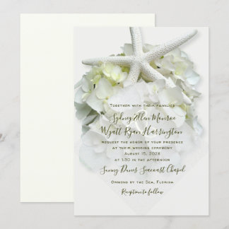 Seaside Garden White Starfish Hydrangea Wedding In Invitation
