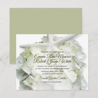 Seaside Garden White Starfish Hydrangea Wedding Invitation