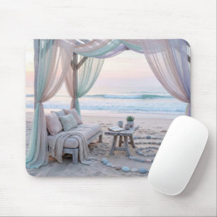 Seaside Gazebo With Sheer Draped Curtains Mouse Mat