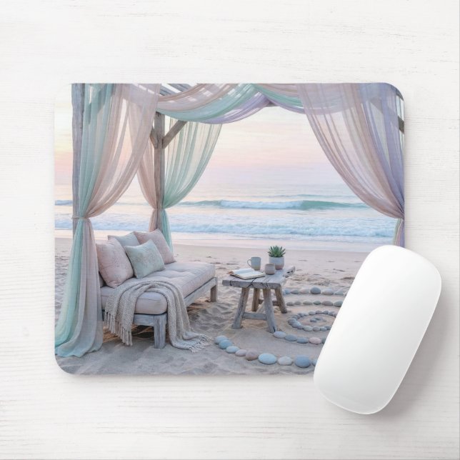 Seaside Gazebo With Sheer Draped Curtains Mouse Mat (With Mouse)