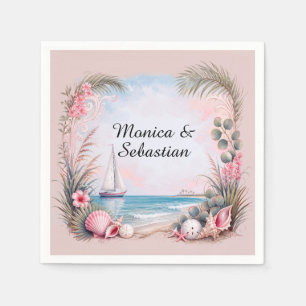 Seaside Getaway Coastal Sailing Scene Napkin