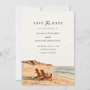 Seaside Golden Hour Two Chairs Beach Wedding Save The Date