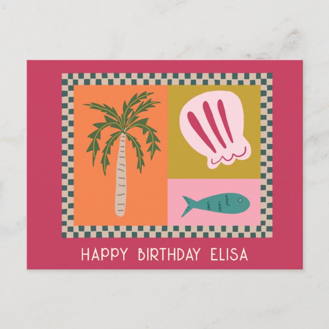 Seaside HAPPY BIRTHDAY Modern Cute CUSTOM Name Postcard (Front)
