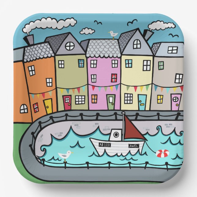 Seaside Harbour Themed Party Paper Plate (Front)