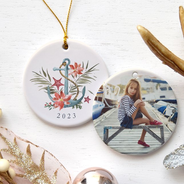 Seaside Holiday | Nautical Anchor Year & Photo Ceramic Tree Decoration (Creator Uploaded)