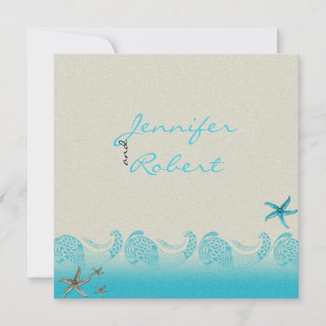 Seaside in Sand and Aqua Anniversary Invitation (Front)