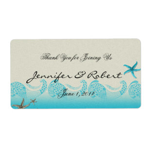 Seaside in Sand and Aqua Water Bottle Label