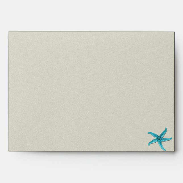 Seaside in Sand and Aqua Wedding Envelope (Front)