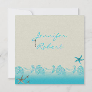Seaside in Sand and Aqua Wedding Invitation