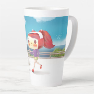 Seaside Jogging: Bunny Girl & Smiling Bichon Run Latte Mug