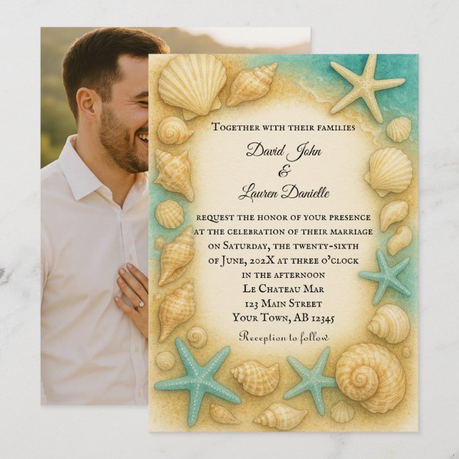 Seaside Keepsake Photo Wedding Invitation (Front/Back)