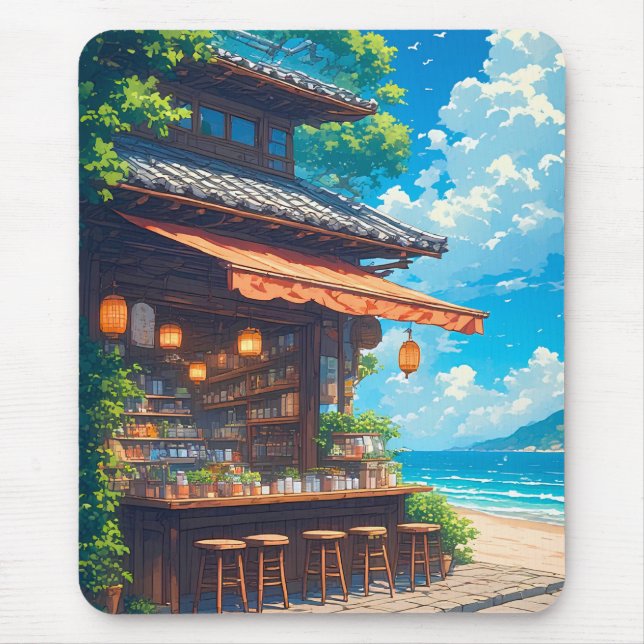 Seaside Lantern Tea House Mouse Mat (Front)