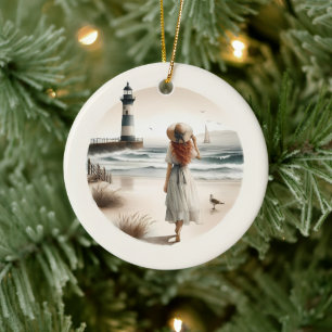 Seaside Lighthouse Stroll  Ceramic Tree Decoration