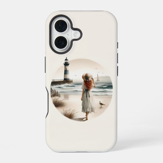 Seaside Lighthouse Stroll iPhone 16 Case (Back)