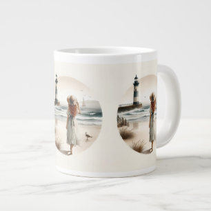 Seaside Lighthouse Stroll Large Coffee Mug