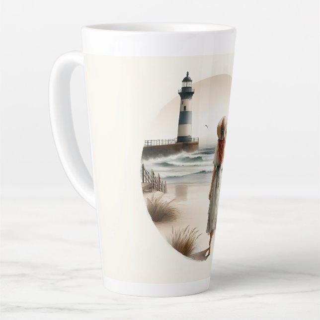 Seaside Lighthouse Stroll Latte Mug (Left Angle)