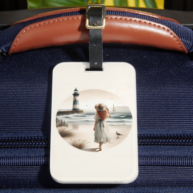 Seaside Lighthouse Stroll Luggage Tag (Front Insitu 2)