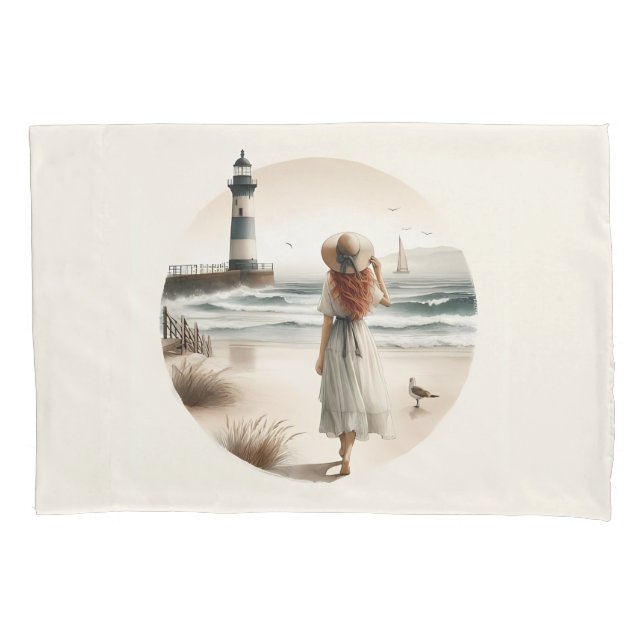 Seaside Lighthouse Stroll Pillowcase (Front)