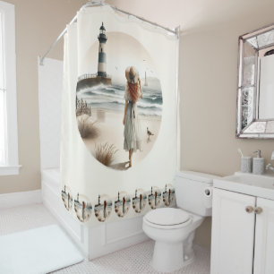 Seaside Lighthouse Stroll Shower Curtain