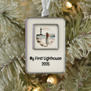Seaside Lighthouse Stroll  Silver Plated Framed Ornament