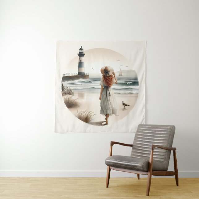 Seaside Lighthouse Stroll Tapestry (In Situ)