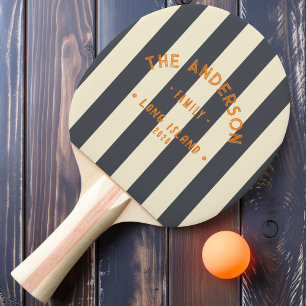 Seaside Mediterranean Grey Striping & Family Name Ping Pong Paddle