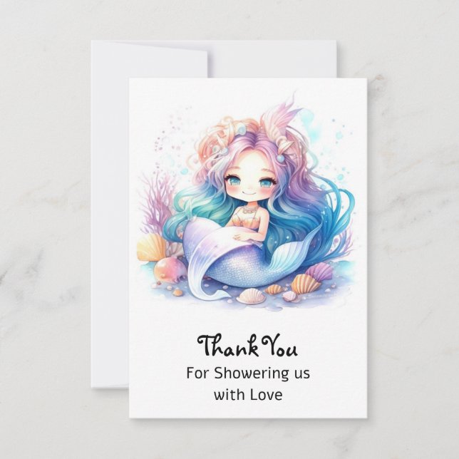 Seaside Mermaid Baby Shower Splendour Thank You Card (Front)