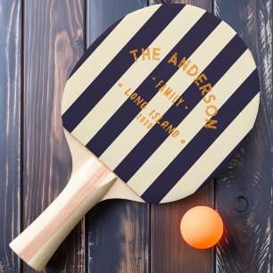 Seaside Midnight Ocean Striping & Family Name Ping Pong Paddle