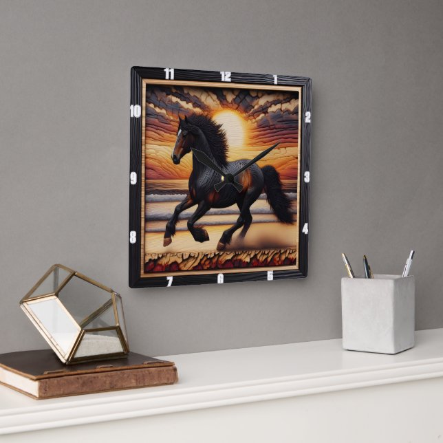 Seaside Morgan Pace: Textured Charred Design Square Wall Clock (Office)