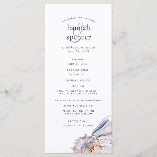 Seaside | Nautical Seashell Wedding Program Programme (Front)