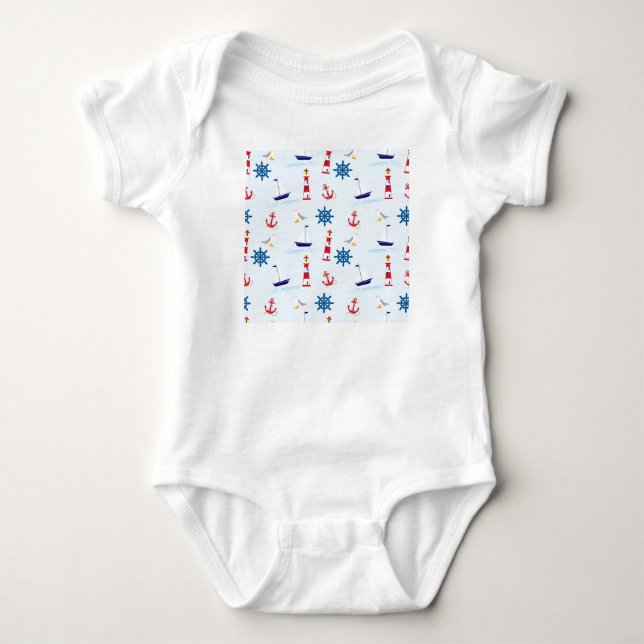 Seaside nautical themed pattern seamless wallpaper baby bodysuit (Front)