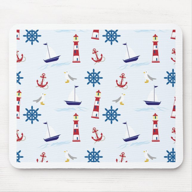 Seaside nautical themed pattern seamless wallpaper mouse mat (Front)