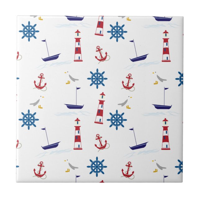 Seaside nautical themed pattern seamless wallpaper tile (Front)