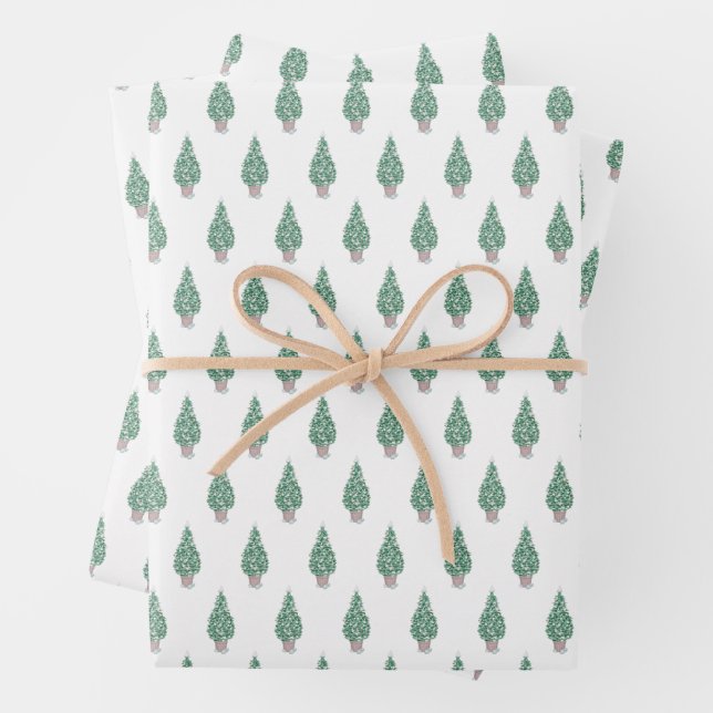 Seaside New England Christmas Tree Wrapping Paper Sheet (In situ)