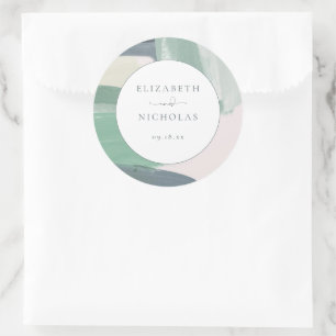 Seaside Ocean Glass   Monogram Wedding  Classic Round Sticker