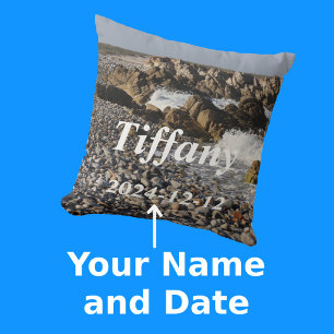 Seaside Ocean Memories Named Keepsake Photo Cushion