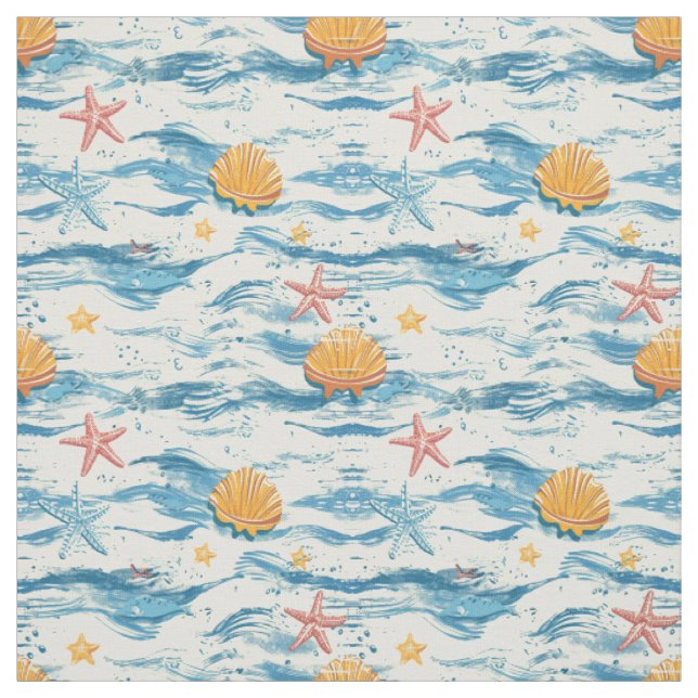 Seaside Ocean Waves Fabric (Swatch)